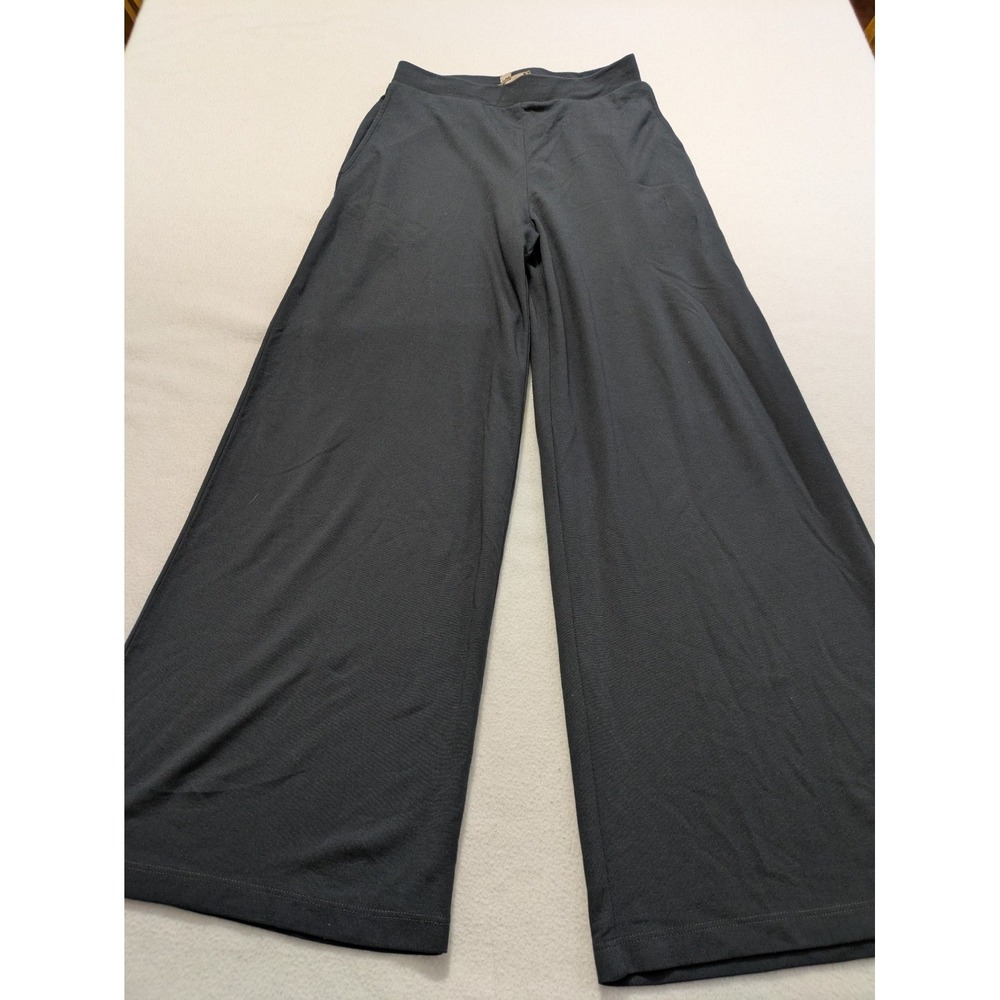 Flax Pants Womens Small Gray Slinky Pull On Wide Leg Lagenlook Minimalist Travel